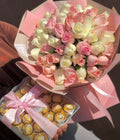 Pink & White Roses with Chocolate