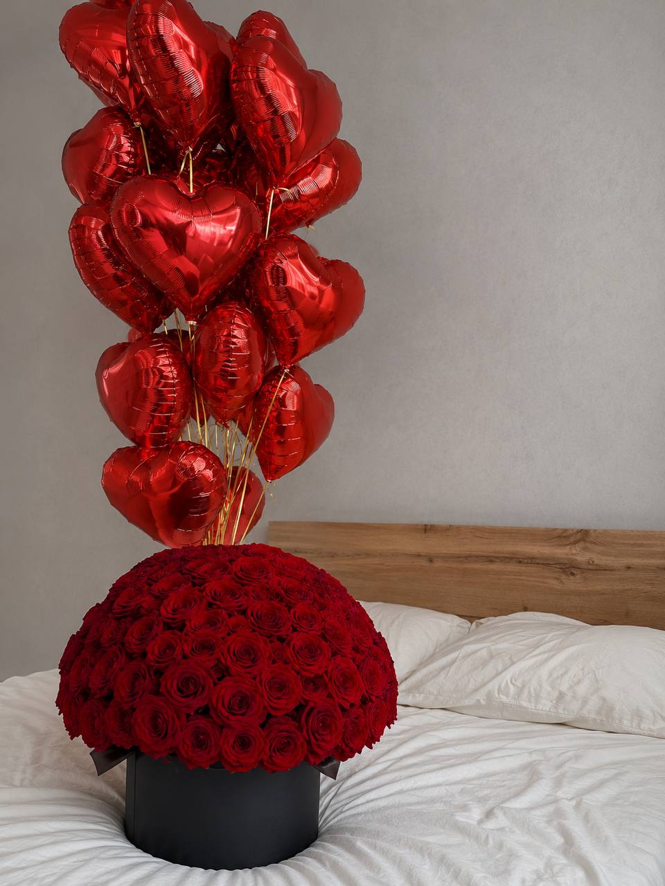 Red Rose Box with Balloons